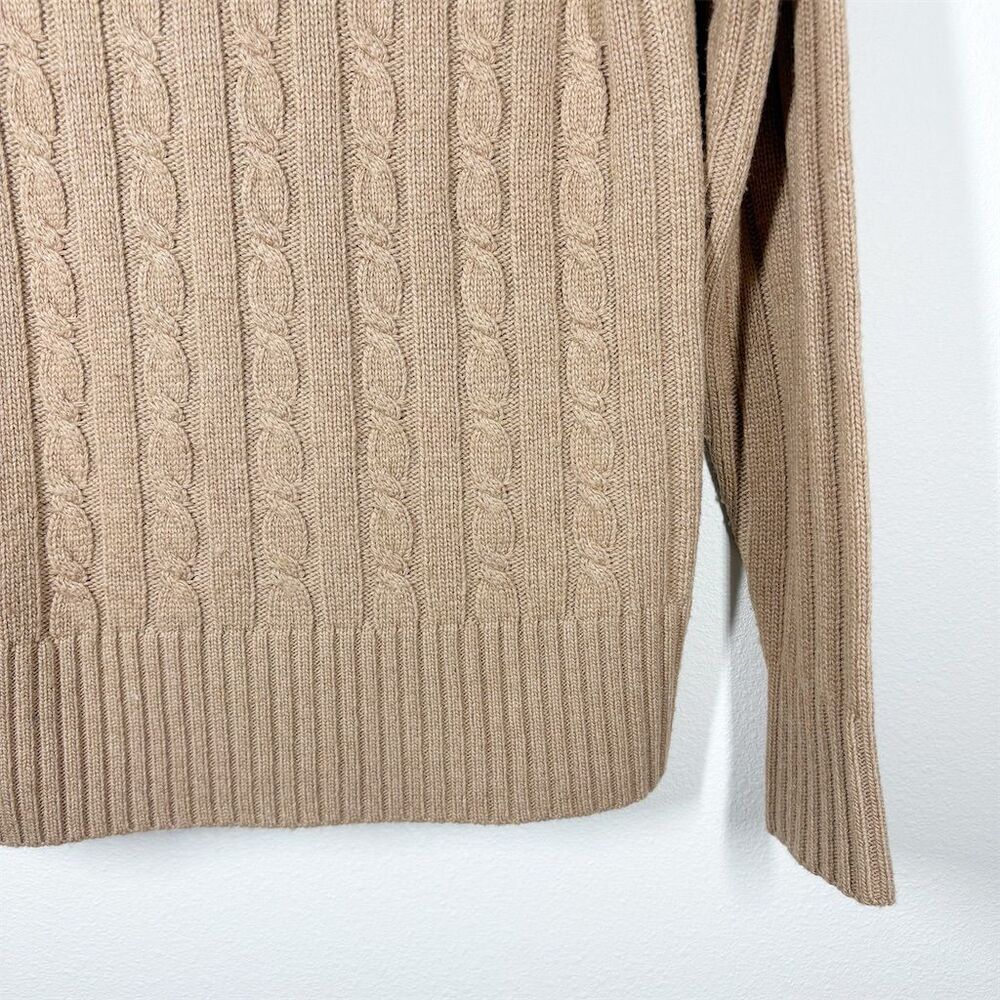 J. Crew Cambridge Cable Chunky‎ Knit Turtleneck Size S Tan Wool Blend Academia - Picture 3 of 11